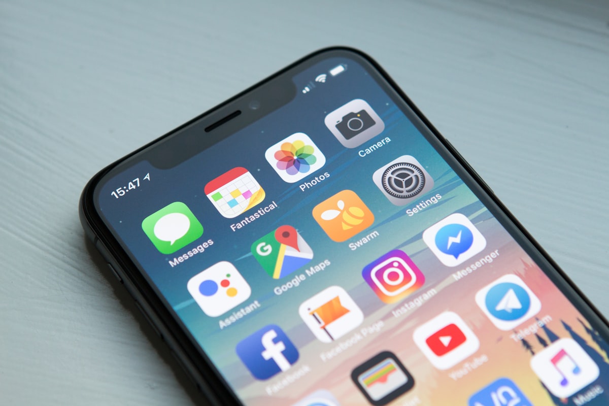 Phone showing social and app icons