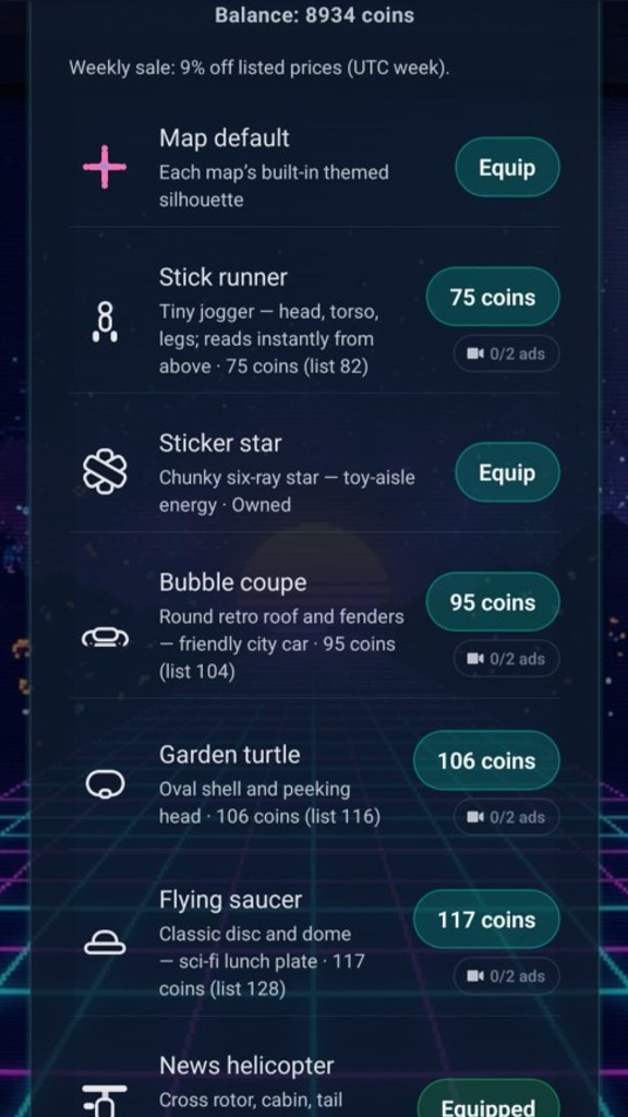 DodgeMaxxer coin shop for runner silhouettes and skins